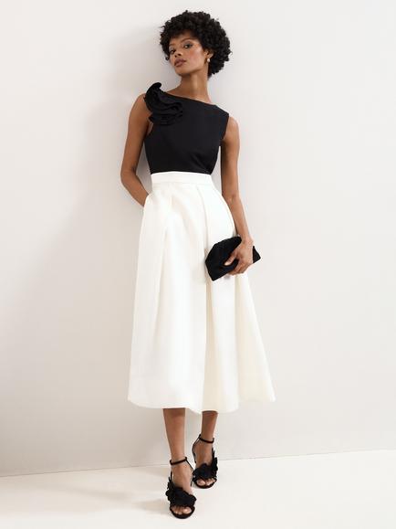 Phase Eight Perla Satin Sleeveless Midi Dress, Black/Ivory, Black/Ivory
