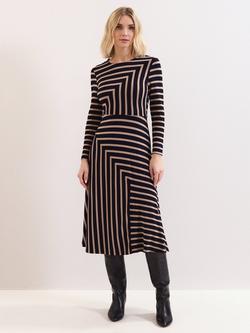 Phase Eight Petite Mia Stripe Midi Dress, Black/Beige, Black/Beige