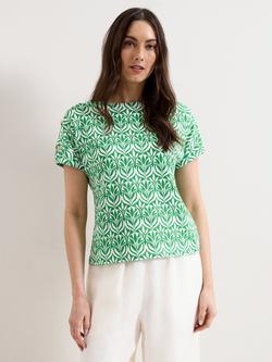 Phase Eight Suzie Floral Button Shoulder T-Shirt, Green, Green