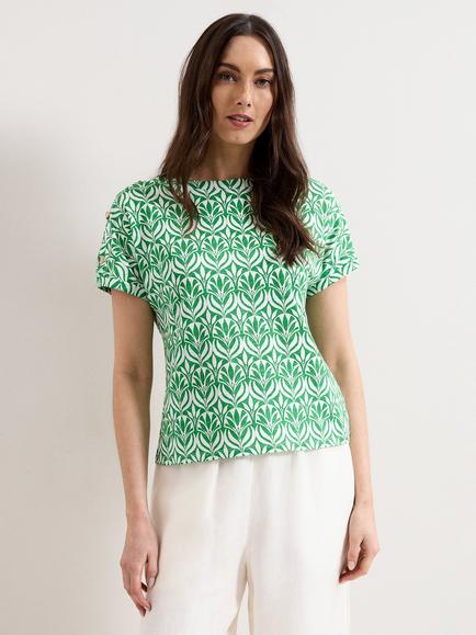 Phase Eight Suzie Floral Button Shoulder T-Shirt, Green, Green