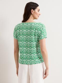 Phase Eight Suzie Floral Button Shoulder T-Shirt, Green - view 2, Green