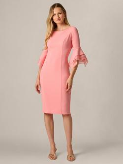 Adrianna Papell Crepe Tiered Sleeve Sheath Dress, Soft Coral, Soft Coral