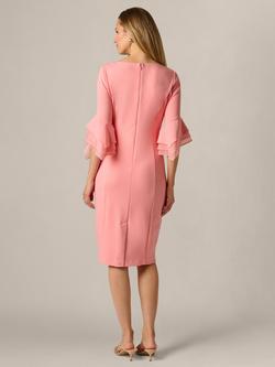 Adrianna Papell Crepe Tiered Sleeve Sheath Dress, Soft Coral - view 2, Soft Coral