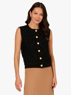 Adrianna Papell Textured Mesh Chunky Sleeveless Cardigan, Black, Black