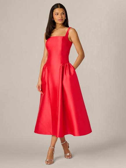 Adrianna Papell Shirred Mikado Dress, Persimmon, Persimmon
