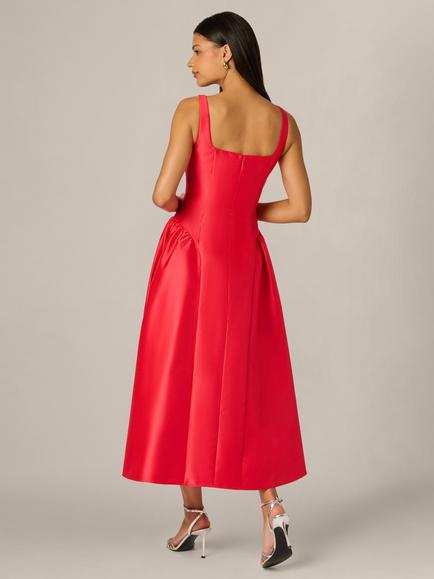 Adrianna Papell Shirred Mikado Dress, Persimmon - view 2, Persimmon