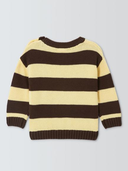 John Lewis Baby Striped Apple Jumper, Yellow/Brown - view 2, Yellow/Brown