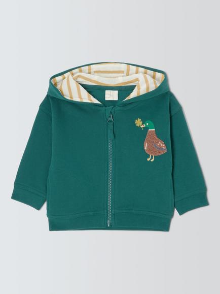 John Lewis Baby Duck Hoodie, Dark Green, Dark Green