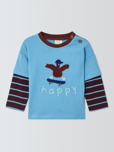 John Lewis Baby Skating Duck Long Sleeve T-Shirt, Blue Duck, Blue Duck