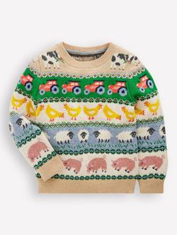 Mini Boden Kids' Fairisle Jumper, Farm Animals, Farm Animals