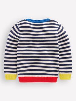 Mini Boden Kids' Chunky Jumper, Navy/Ecru - view 2, Navy/Ecru