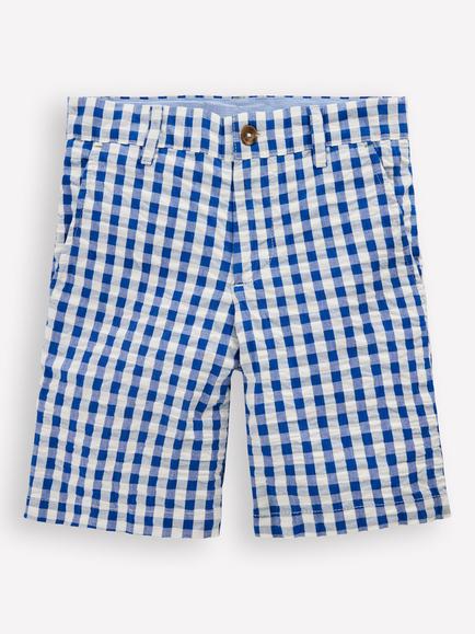 Mini Boden Kids' Cotton Textured Shorts, Blue Gingham, Blue Gingham