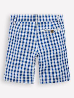 Mini Boden Kids' Cotton Textured Shorts, Blue Gingham - view 2, Blue Gingham