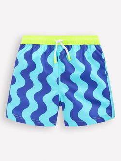 Mini Boden Kids' Swim Shorts, Blue Waves, Blue Waves