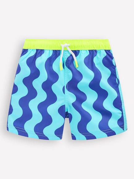 Mini Boden Kids' Swim Shorts, Blue Waves, Blue Waves