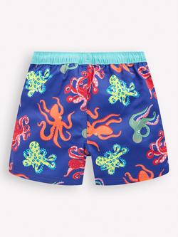 Mini Boden Kids' Printed Swim Shorts, Blue Octopus - view 2, Blue Octopus
