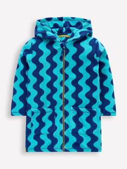 Mini Boden Kids' Zip Up Towelling Robe, Blue Waves, Blue Waves