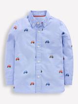 Mini Boden Kids' Embroidered Shirt, Oxford Tractors