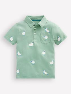Mini Boden Kids' Embroidered Polo Shirt, Green Sheep, Green Sheep