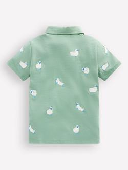 Mini Boden Kids' Embroidered Polo Shirt, Green Sheep - view 2, Green Sheep
