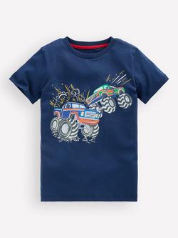 Mini Boden Kids' Glow in the Dark T-Shirt, Blue Monster Trucks, Blue Monster Trucks