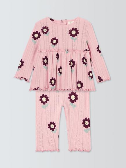 John Lewis Baby Flower Pointelle Top & Leggings Set, Pink Floral, Pink Floral