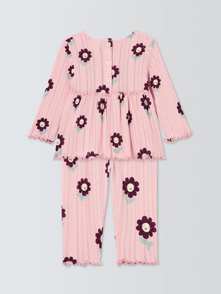 John Lewis Baby Flower Pointelle Top & Leggings Set, Pink Floral - view 2, Pink Floral