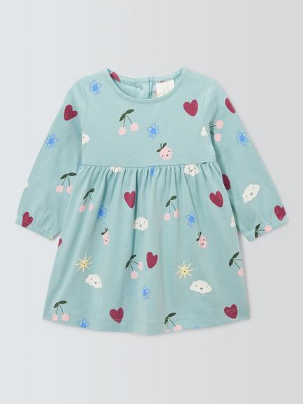 John Lewis Baby Happy Print Sweater Dress, Sage, Sage