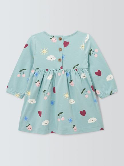 John Lewis Baby Happy Print Sweater Dress, Sage - view 2, Sage
