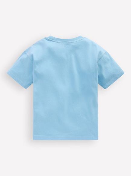 Mini Boden Kids' Cotton Space Patch Short Sleeve T-Shirt, Glacier Lake - view 2, Glacier Lake