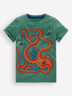 Mini Boden Kids' Cotton Superstitch T-Shirt, Spruce Green Octopus, Spruce Green Octopus