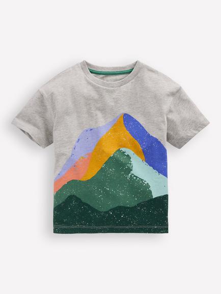 Mini Boden Kids' Cotton Washed Graphic T-Shirt, Mountains, Mountains