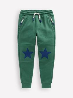 Mini Boden Kids' Cotton Knee Patch Tapered Joggers, Blue Star Knee, Blue Star Knee