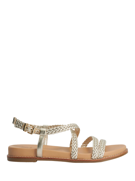 Dune London Laite Metallic Braided Flat Sandals, Gold, Gold