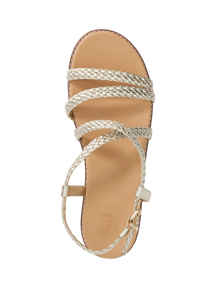 Dune London Laite Metallic Braided Flat Sandals, Gold - view 2, Gold