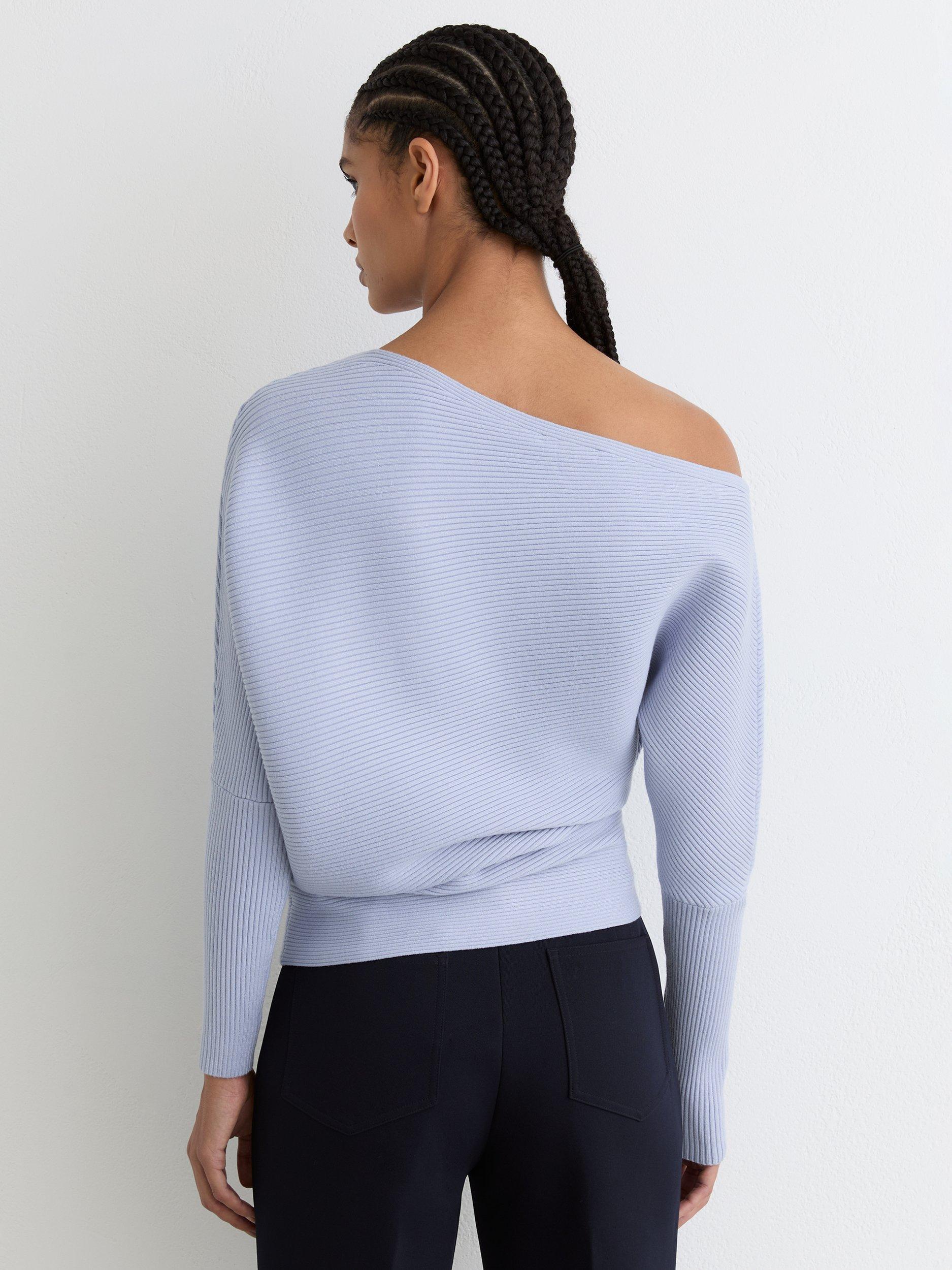 Product image 2 of 5, which shows Reiss Lorna Drape Knit Top, Blue, XS