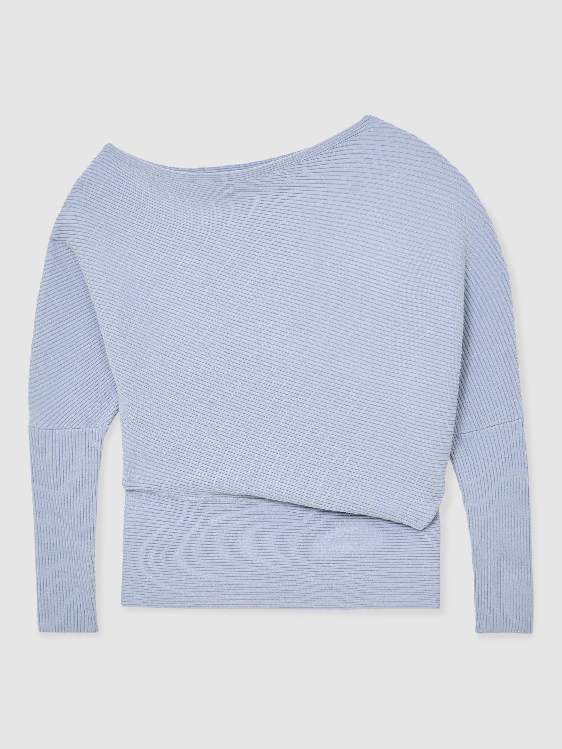 Product image 3 of 5, which shows Reiss Lorna Drape Knit Top, Blue, XS