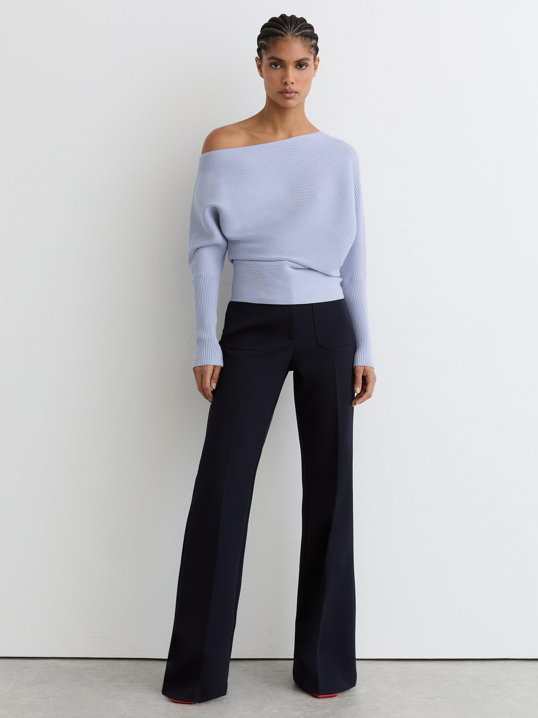 Product image 4 of 5, which shows Reiss Lorna Drape Knit Top, Blue, XS