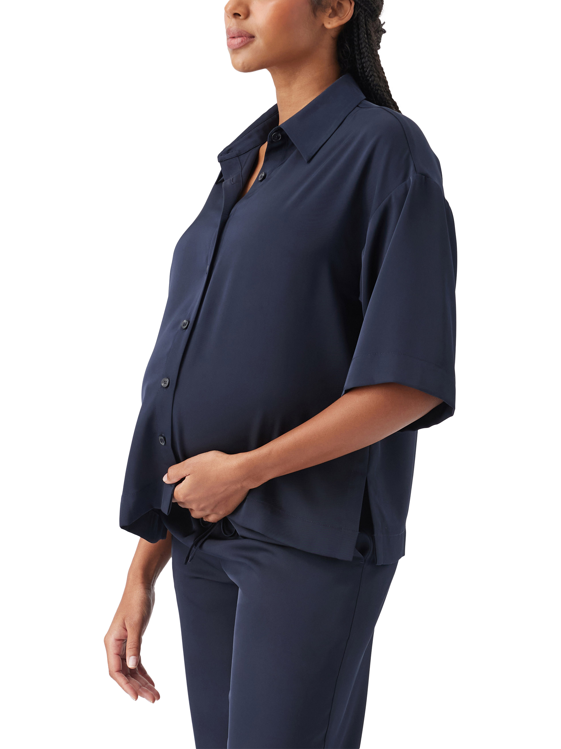 Product image 4 of 7, which shows Ripe Tamara Satin Maternity Shirt, Midnight, XS