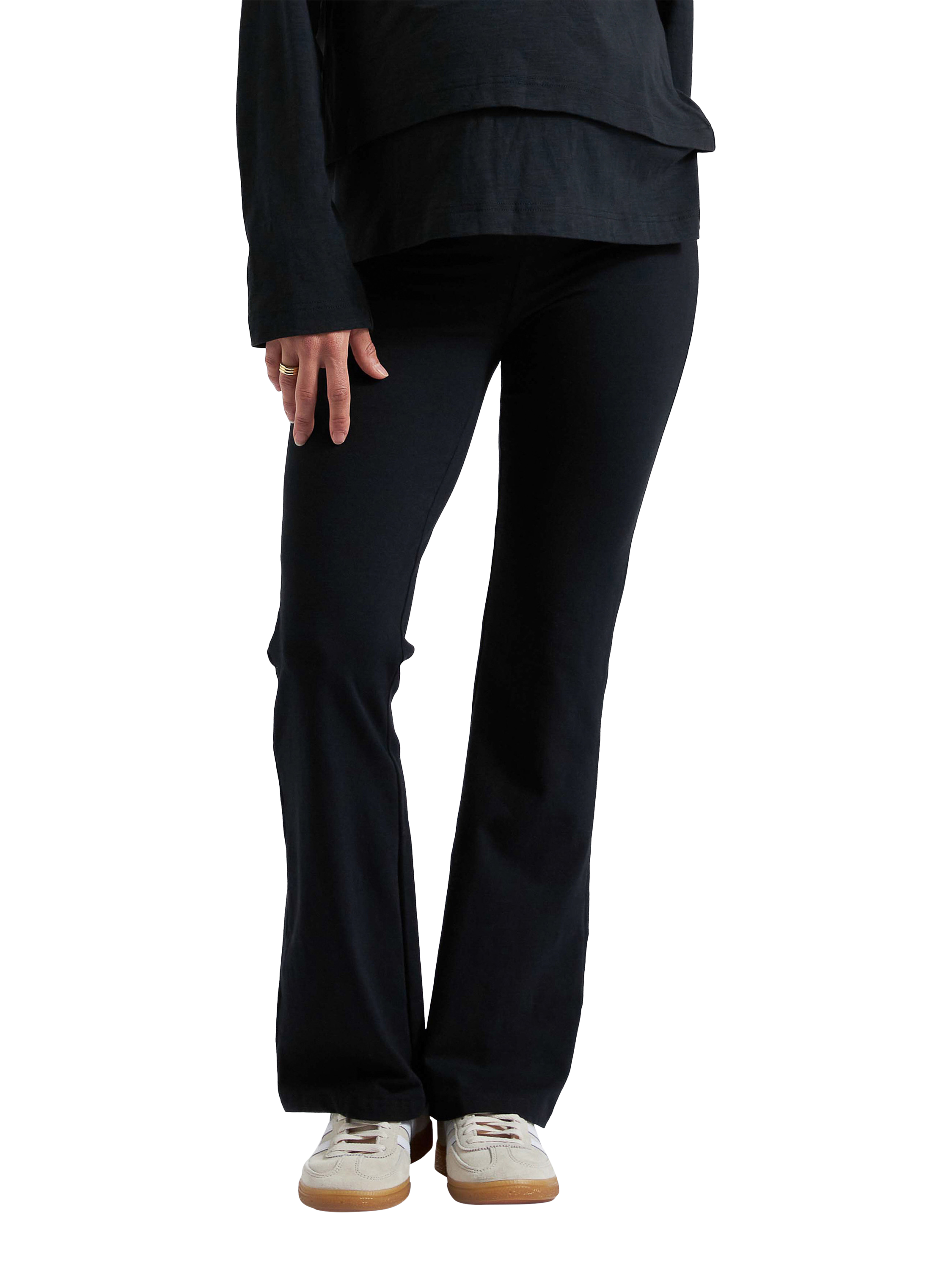 Product image 2 of 6, which shows Ripe Jersey Flared Maternity Trousers, Black, XS
