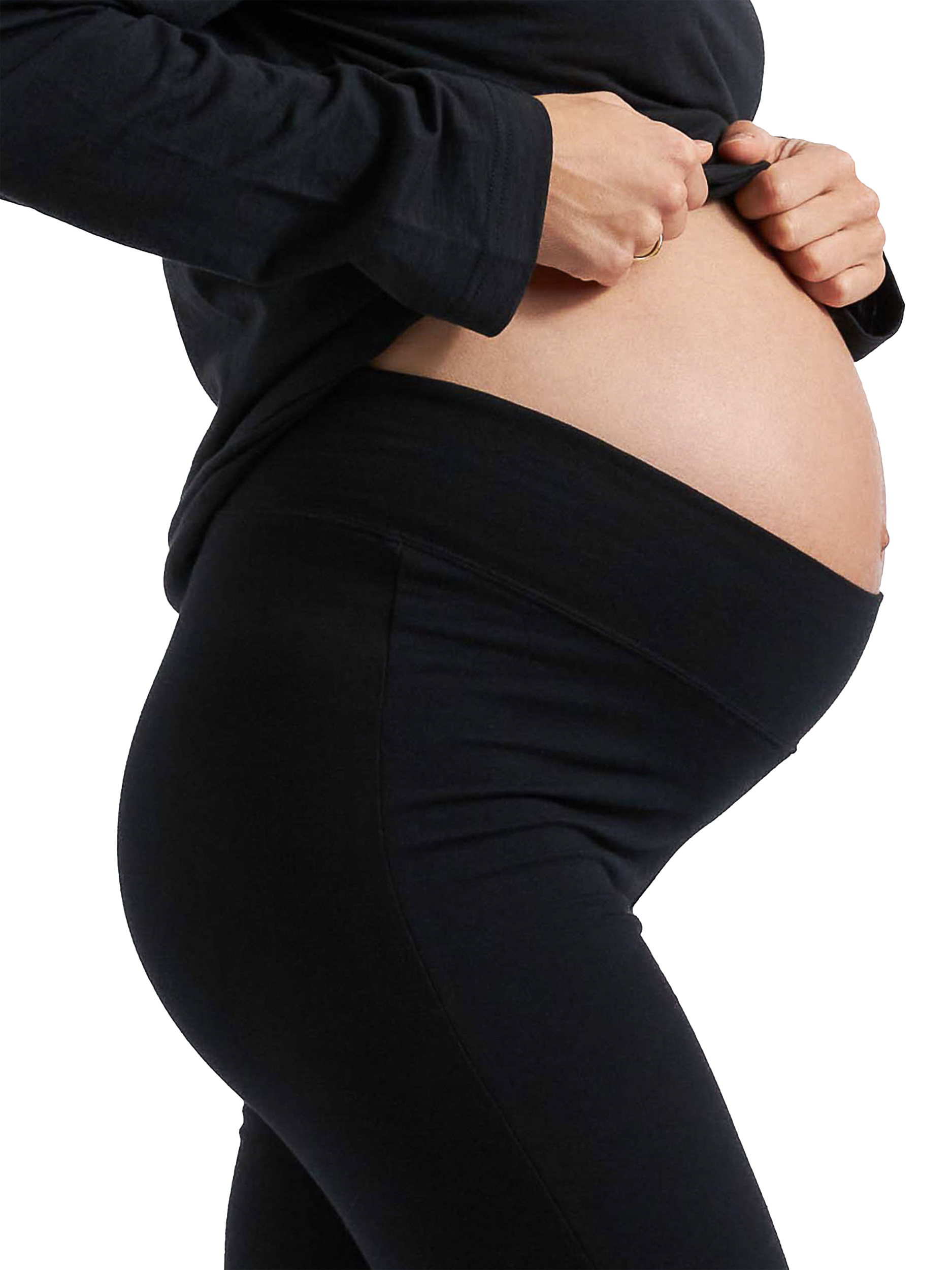 Product image 3 of 6, which shows Ripe Jersey Flared Maternity Trousers, Black, XS