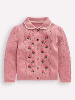 Mini Boden Kids' Collared Pointelle Cardigan, Vintage Pink, Vintage Pink