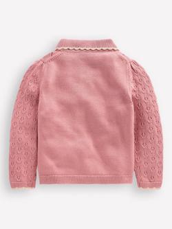 Mini Boden Kids' Collared Pointelle Cardigan, Vintage Pink - view 2, Vintage Pink