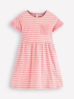Mini Boden Kids' Broderie Pocket Dress, Almond Pink Stripe, Almond Pink Stripe
