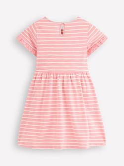 Mini Boden Kids' Broderie Pocket Dress, Almond Pink Stripe - view 2, Almond Pink Stripe
