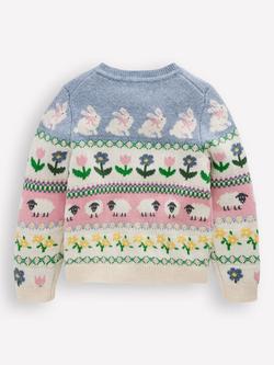 Mini Boden Kids' Edie Fairisle Cardigan, Blue Bunny Fair Isle - view 2, Blue Bunny Fair Isle