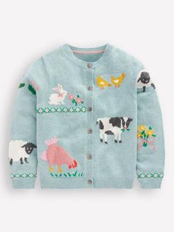 Mini Boden Kids' Fun Logo Cardigan, Blue Easter Motifs, Blue Easter Motifs