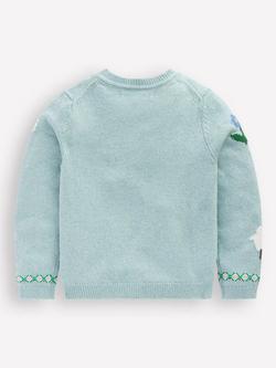 Mini Boden Kids' Fun Logo Cardigan, Blue Easter Motifs - view 2, Blue Easter Motifs