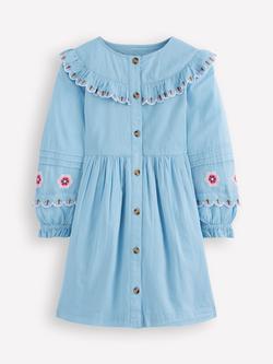 Mini Boden Kids' Button Through Dress, Glacier Blue, Glacier Blue