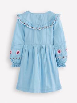 Mini Boden Kids' Button Through Dress, Glacier Blue - view 2, Glacier Blue